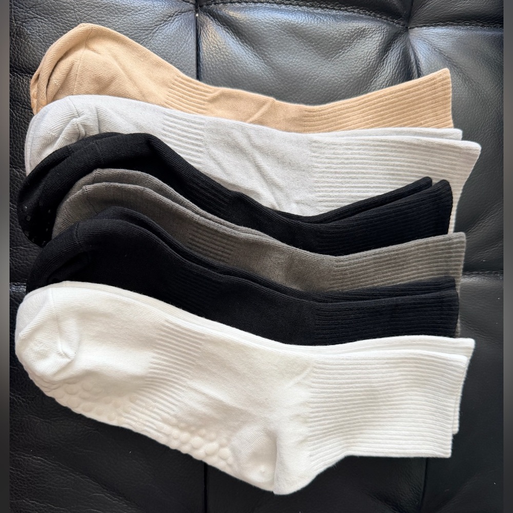Non-Slip Yoga & Pilates Grip Socks Bundle – Black, Grey, White & Neutral Set
